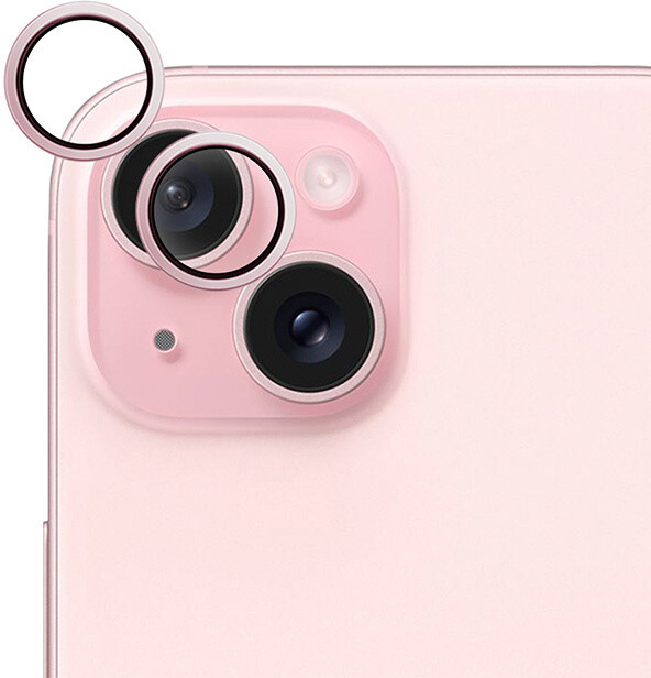 EPICO hliníkové tvrzené sklo na čočky fotoaparátu pro Apple iPhone 15 / 15 Plus, růžová_309434836