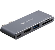 Canyon dokovací stanice, 2x USB-C - USB 3.0, Thunderbolt 3, 4K HDMI, čtečka SD karet, PD, šedá_1293502956