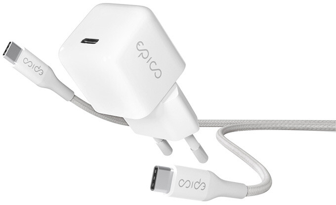 EPICO síťová nabíječka GaN, USB-C, 30W, bílá + USB-C kabel, 1.2m_1040461531