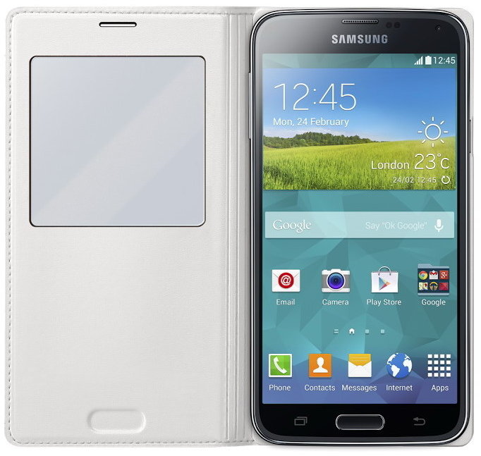 Samsung flipové pouzdro S-View EF-CG900B pro Galaxy S5, bílá_453659502