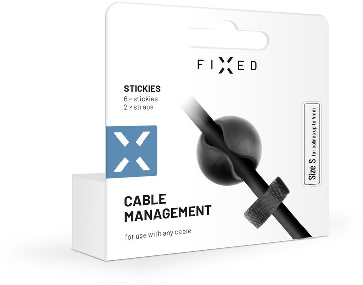 FIXED sada kabelových organizerů Stickies, 6 ks, velikost M, černá_361682653