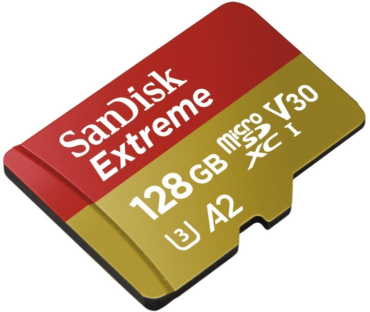 SanDisk Micro SDXC Extreme 128GB 160MB/s A2 UHS-I U3 V30 pro akční kamery + SD adaptér_2005316117