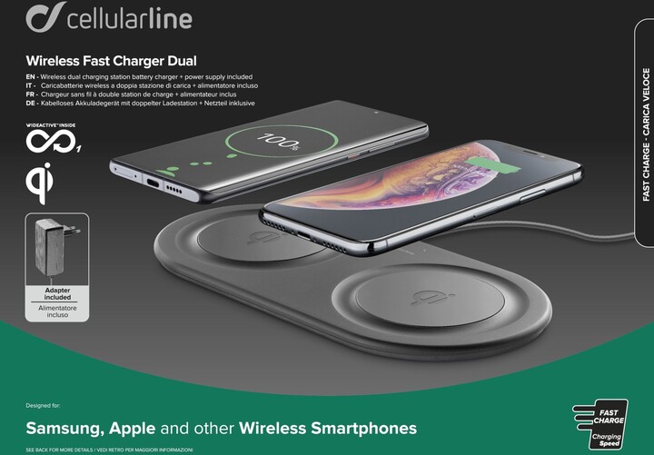 CellularLine Wireless Fast Charger Dual Qi, černá_1824197389
