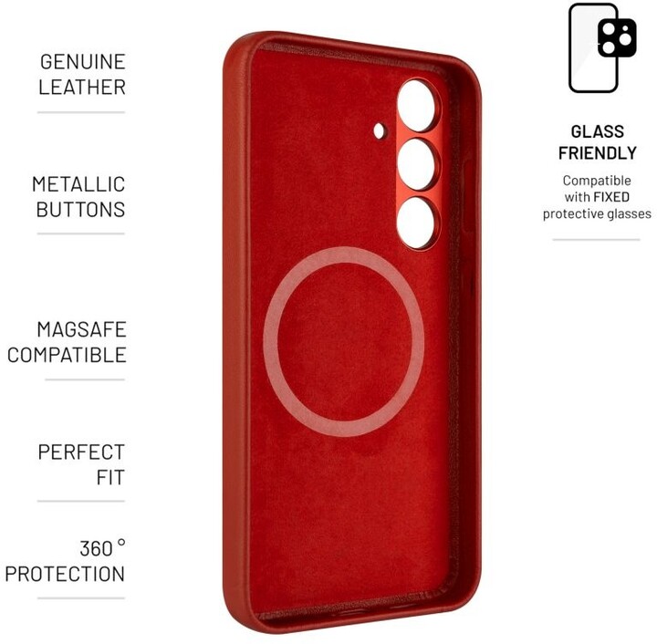 FIXED kožený zadní kryt MagLeather s podporou Magsafe pro Samsung Galaxy S24+, červená_1343923668