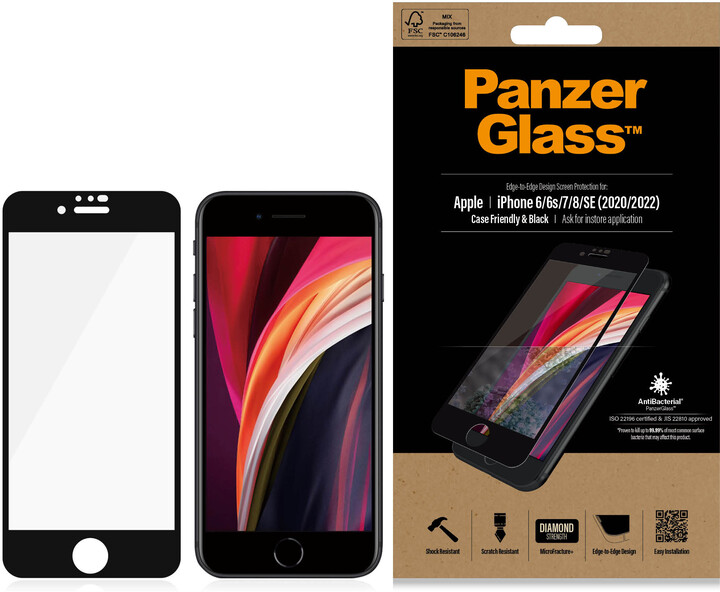 PanzerGlass Edge-to-Edge pro Apple iPhone 6/6s/7/8/SE (2020)/SE (2022), antibakteriální černá_1516732997