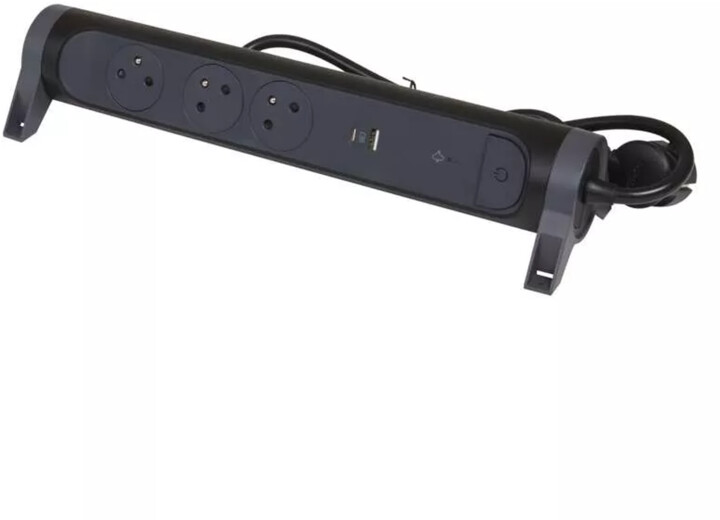 Legrand přepěťová ochrana, 3 zásuvky, USB-A, USB-C, 1.5m, černá_1940257023