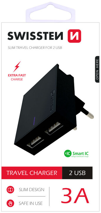 SWISSTEN síťový adaptér SMART IC, CE 2x USB 3 A Power, černá_1273385979