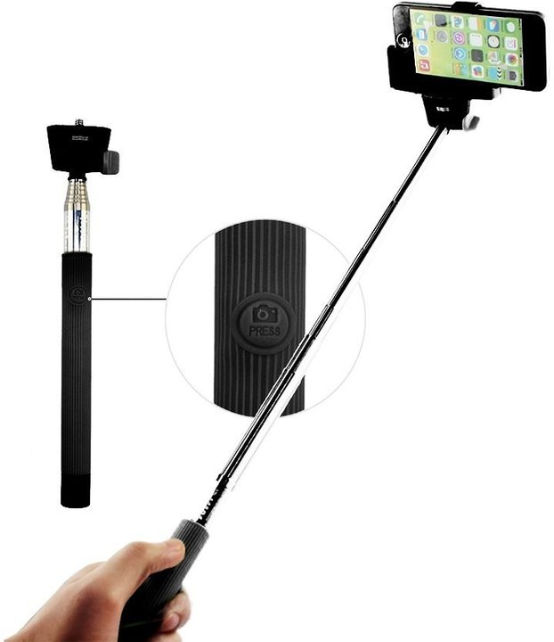 C-TECH Teleskopický selfie držák MP107B, Bluetooth, černá_1959473169