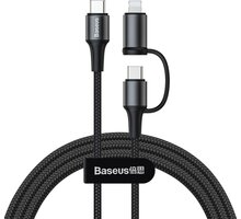 BASEUS kabel Twins 2v1, USB-C - USB-C, 60W + Lightning, M/M, nabíjecí, datový, 20W, 1m, černá_162369319