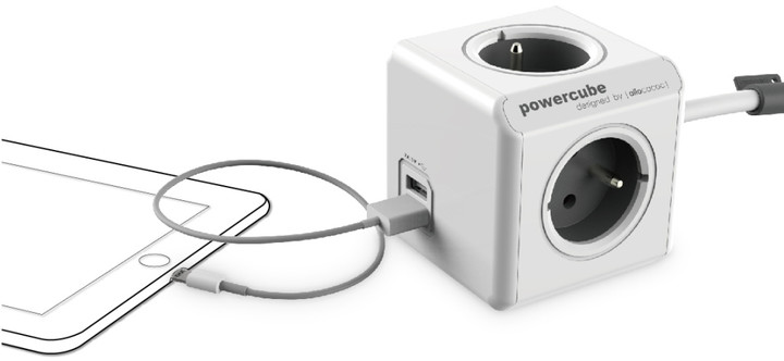 PowerCube EXTENDED USB prodlužovací přívod 3m - 4ti zásuvka, USB, šedá_612760260