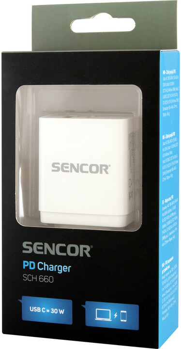 Sencor síťová nabíječka SCH 660, 1xUSB, 1xUSB-C, PD, bílá_1078459949