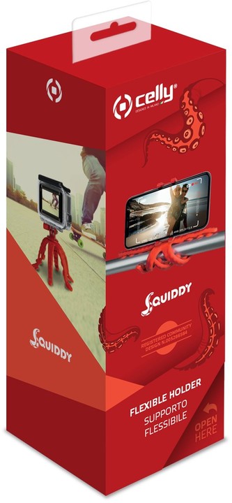 CELLY flexibilní držák s přísavkami Squiddy pro telefony do 6,2&quot;, červený_1487585760