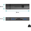 CONNECT IT hub + čtečka karet Compact, 2xUSB-A 3.0, 1xSD, 1xMicroSD, externí, černá_1147701143