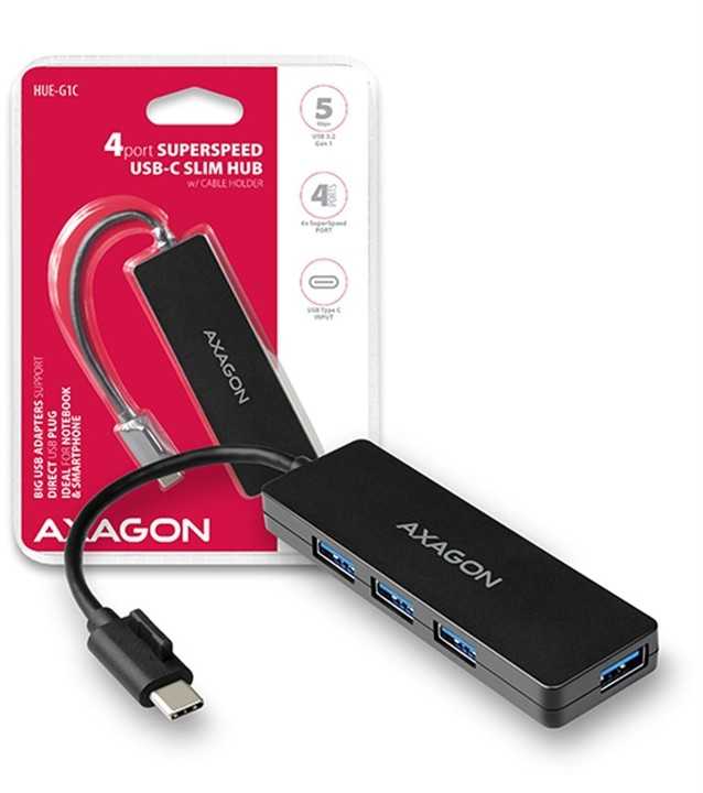 AXAGON HUE-G1C, 4x USB 3.2 Gen 1 SLIM hub, kabel Type-C 14cm napevno_940921693