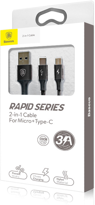 Baseus kabel Rapid Series 2-in-1 Micro + Type-C 3A 1.2M, černá_1803732052