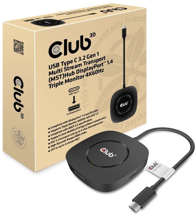 Club3D video hub MST, USB-C - 3x DisplayPort_311306855