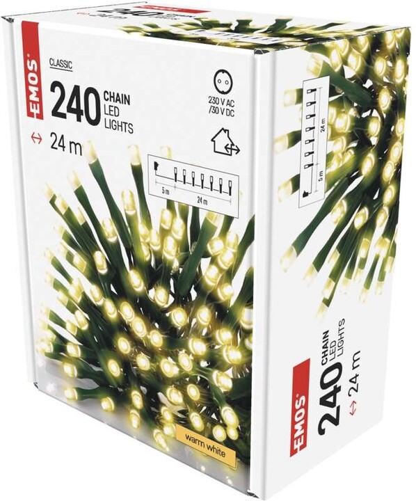 Emos LED vánoční řetěz, 24 m, venkovní i vnitřní, teplá bílá, časovač_366860230