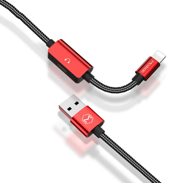 Mcdodo MT series 2-in-1 USB AM To Lightning + Lightning Audio Adapter (1,2 m) Red_154825302