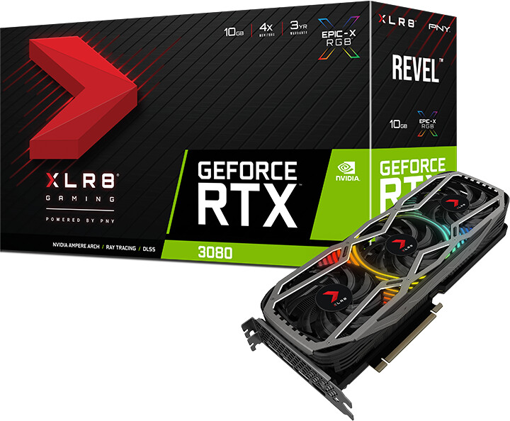 PNY GeForce RTX3080 10GB XLR8 Gaming REVEL EPIC-X RGB Triple Fan Edition, LHR, 10GB GDDR6X_874060033