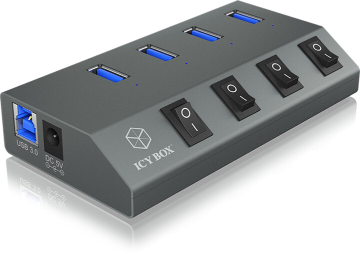 ICY BOX externí USB hub IB-HUB1405, 4x USB 3.0, stříbrná_449256323