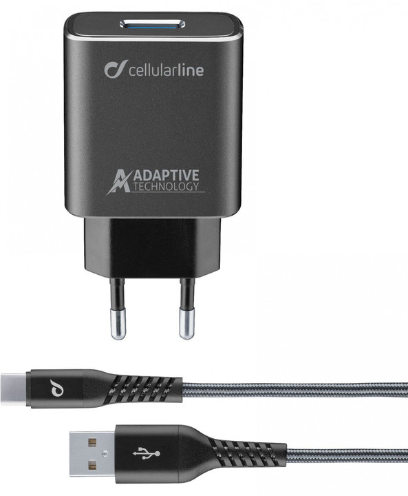 Cellularline Tetra Force Set USB nabíječky a USB-C kabelu 15W, černá_1626983328