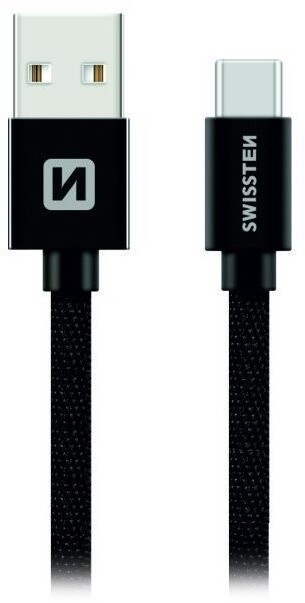 SWISSTEN datový kabel USB-A - USB-C, opletený, 1.2m, černá_230585117