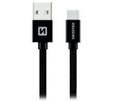 SWISSTEN datový kabel USB-A - USB-C, opletený, 1.2m, černá 71521201