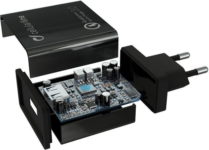 CellularLine nabíjecí set USB adaptéru a USB-C kabelu Qualcomm® Quick Charge™ 3.0, 18W, černá_1897489458