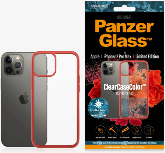 PanzerGlass ochranný kryt ClearCase pro iPhone 12 Pro Max, antibakteriální, červená_621250487