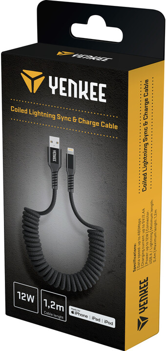 YENKEE kabel YCU 502 BK USB-A - Lightning, MFi, 12W, kroucený, opletený, černá_1195940552