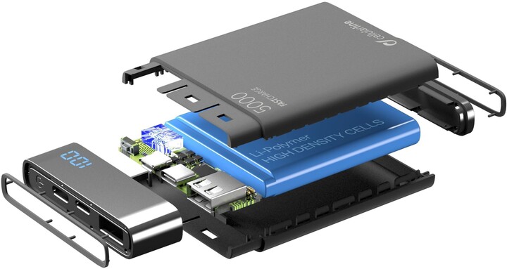 CellularLine FreePower Manta HD powerbanka 5000mAh, USB-C + 2x USB port, černá_470648733