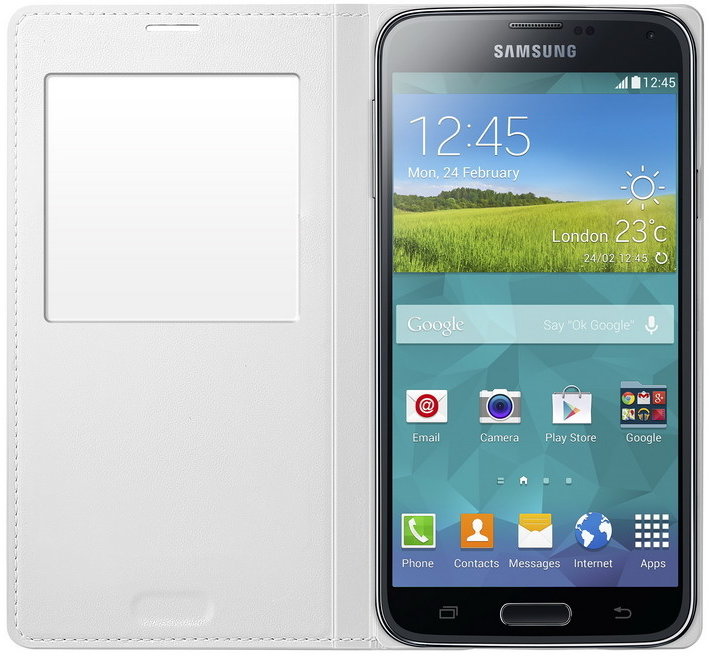 Samsung pouzdro S-view EF-CG900B pro Galaxy S5 (SM-G900), bílá_2095175559