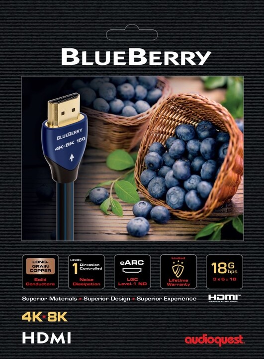 Audioquest kabel BlueBerry HDMI 2.0, M/M, 8K@30Hz, 2m, černá/modrá_1722122045