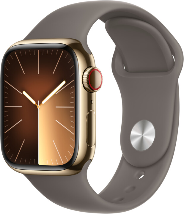 Apple Watch Series 9, Cellular, 41mm, Gold Stainless Steel, Clay Sport Band - S/M_96828187