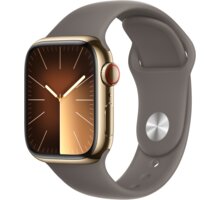 Apple Watch Series 9, Cellular, 41mm, Gold Stainless Steel, Clay Sport Band - S/M MRJ53QC/A