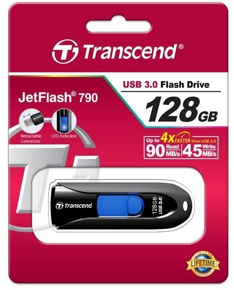 Transcend JetFlash 790 128GB, černo-modrá_2071972618
