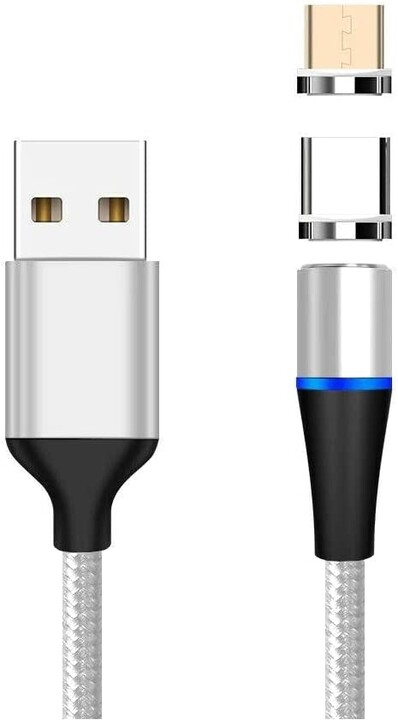 PremiumCord Magnetický micro USB a USB-C, nabíjecí a datový kabel, 1m, stříbrná_1212786688