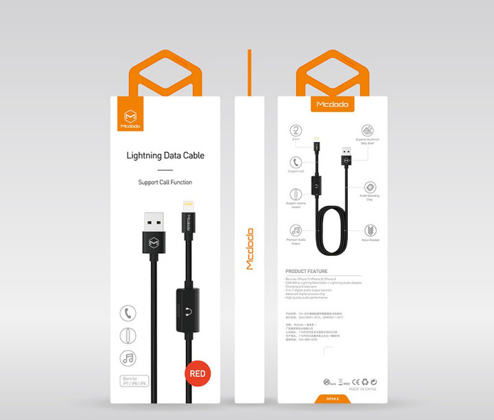 Mcdodo MT series 2-in-1 USB AM To Lightning + Lightning Audio Adapter (1,2 m) Red_51107316