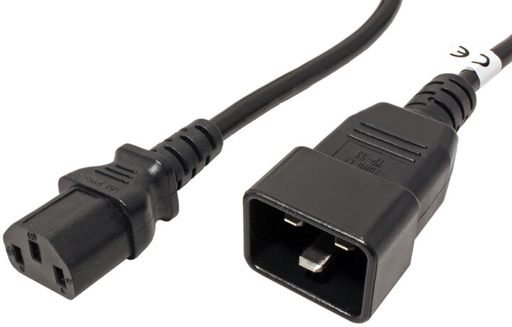 PremiumCord kabel síťový propojovací 230V 10A 1m, konektory IEC 320 C13 - IEC 320 C20