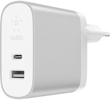 Belkin USB-C + USB-A 230V nabíječka 5V/3A,27W, Power Delivery, stříbrná_331731516