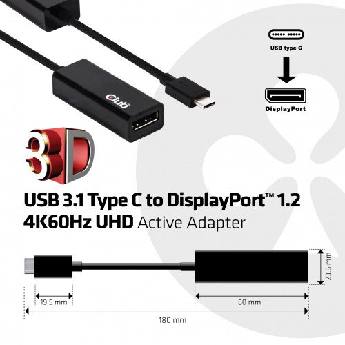 Club3D USB 3.1 TYPE C na DisplayPort 1.2, aktivní převodník_531802442