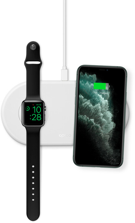 EPICO bezdrátová nabíječka pro Apple Watch a iPhone s adaptérem v balení, bílá_1746575475