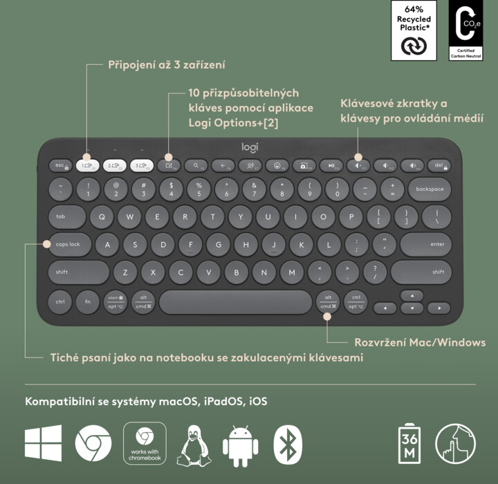 Logitech Pebble Keyboard 2 K380s, šedá_1619872854