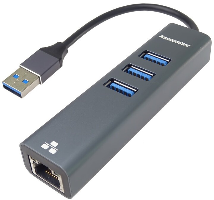 PremiumCord adaptér USB3.0 -&gt; LAN RJ45 ETHERNET 10/100/1000 MBIT + 3x USB3.0 port_1227884933