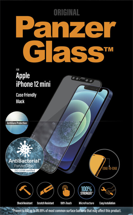 PanzerGlass ochranné sklo Edge-to-Edge pro iPhone 12 mini, antibakteriální, Anti-Glare, 0.4mm, černá_278829120