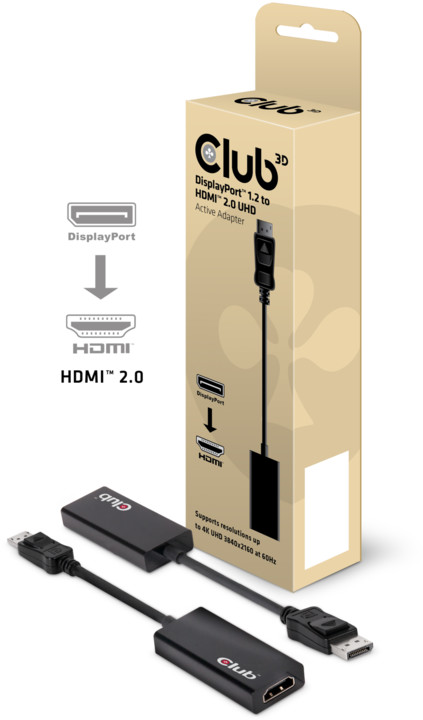 Club3D DisplayPort 1.2 na HDMI 2.0, podpora 4K/60Hz, aktivní adaptér, 15cm_207946362