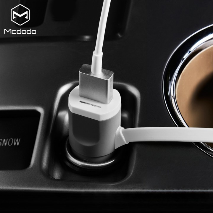 Mcdodo 3-in-1 nabíječka do auta s USB-C/microUSB/Lightning, 1,2m, bílá_1165191415