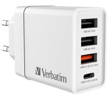 Verbatim síťová nabíječka, 3x USB-A, USB-C, 30W, bílá 49701
