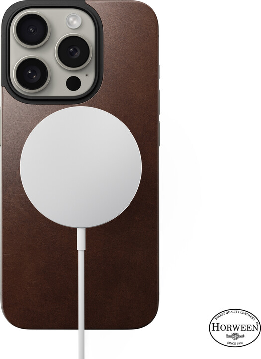 Nomad kožený ochranný kryt Magnetic Horween pro Apple iPhone 15 Pro, hnědá_681171910