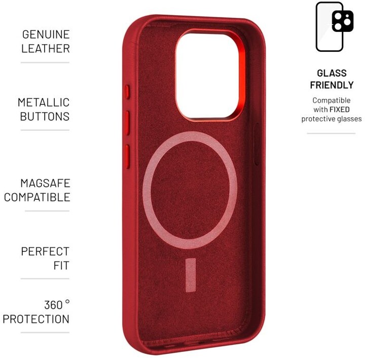 FIXED kožený zadní kryt MagLeather s podporou Magsafe pro Apple iPhone 15 Pro Max, červená_2020997079